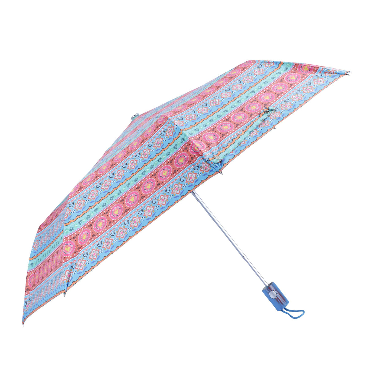 THE CLOWNFISH Umbrella Octagon Series 3 Fold Auto Open Waterproof Water Repellent Nylon Double Coated Silver Lined Umbrellas For Men and Women (Multicolour-Blue Handle)