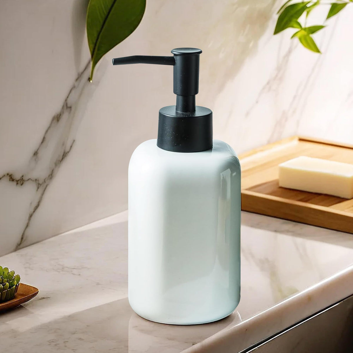 The Better Home 300ML White Ceramic Soap Dispenser for Bathroom | Bathroom Accessories | Handwash Dispenser | Liquid Soap Dispenser for Kitchen | Handwash Bottle | Hand Wash Dispensers Pump