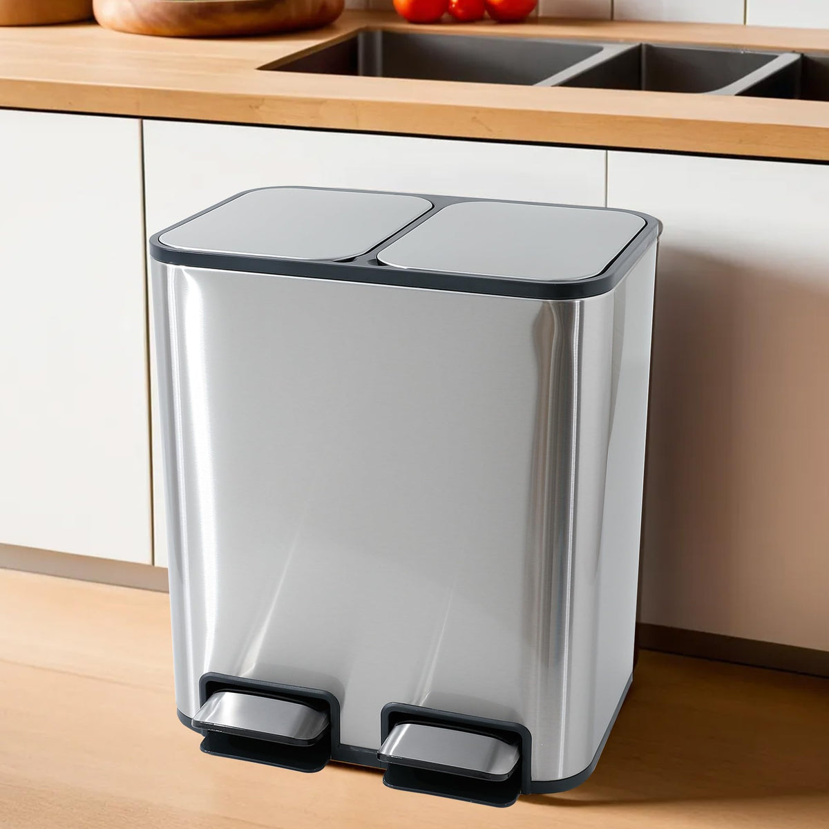 UMAI Double Pedal Dustbin For Kitchen | Stainless Steel Dustbin With Lid | 12+12L | Double PP Inner Bucket | Dustbin For Bathroom/Home/Office