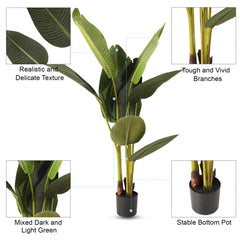 Kuber Industries Banana Leaf Artificial Plant | 117 CM Tree with Flexible Trunks | 8 Leaves Greenery Plant with Pot | Plant for Home Decor | Plastic | FH-M1208 | Green