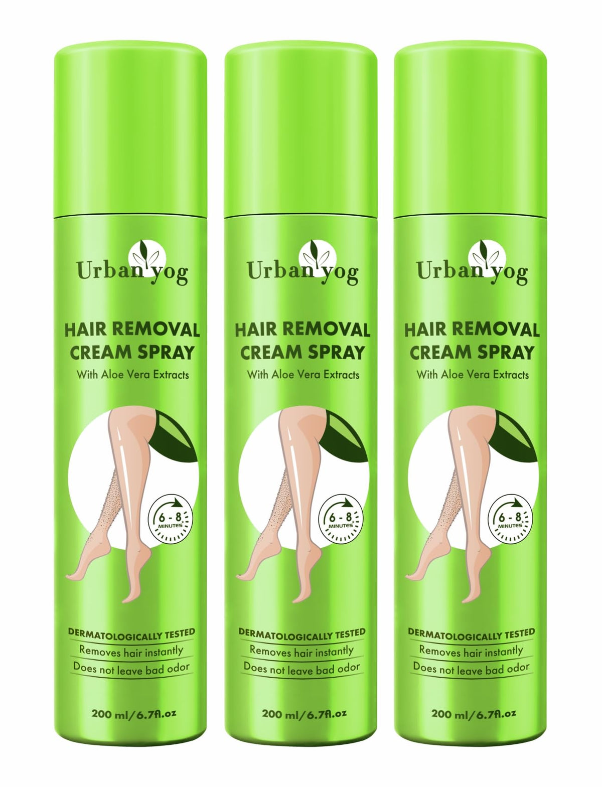 Urban Yog Hair Removal Cream Spray With Aloe Vera Extracts (200 ML * 3 Units) | Pain-free Body Hair Removal for Women