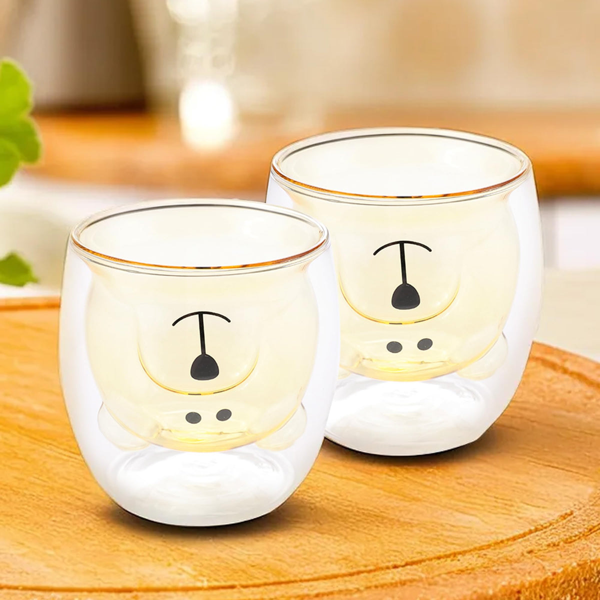 UMAI Cute Teddy Bear Glass Mug Set of 2 I Double Walled Borosilicate 250ml I Transparent I Microwave Safe I Scratch Proof I Coffee Mugs for Couples I Yellow I Gift for Friends, Family and Loved Ones