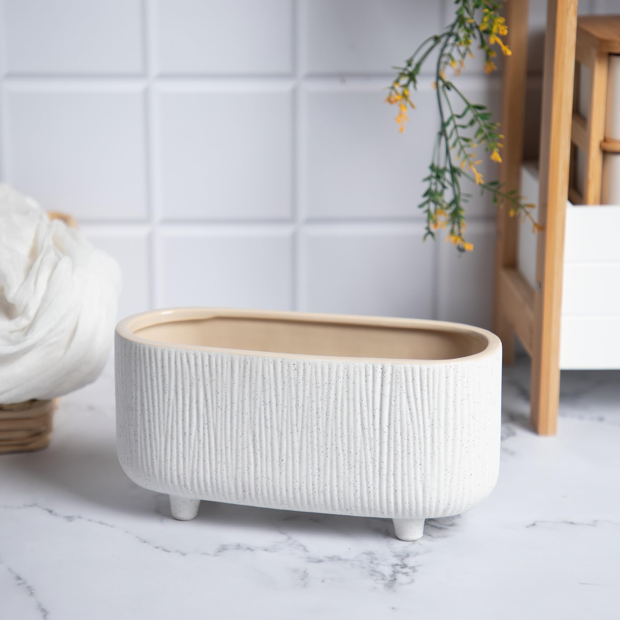 Anko Speckled Trough Planter - Beautiful speckled ceramic pot