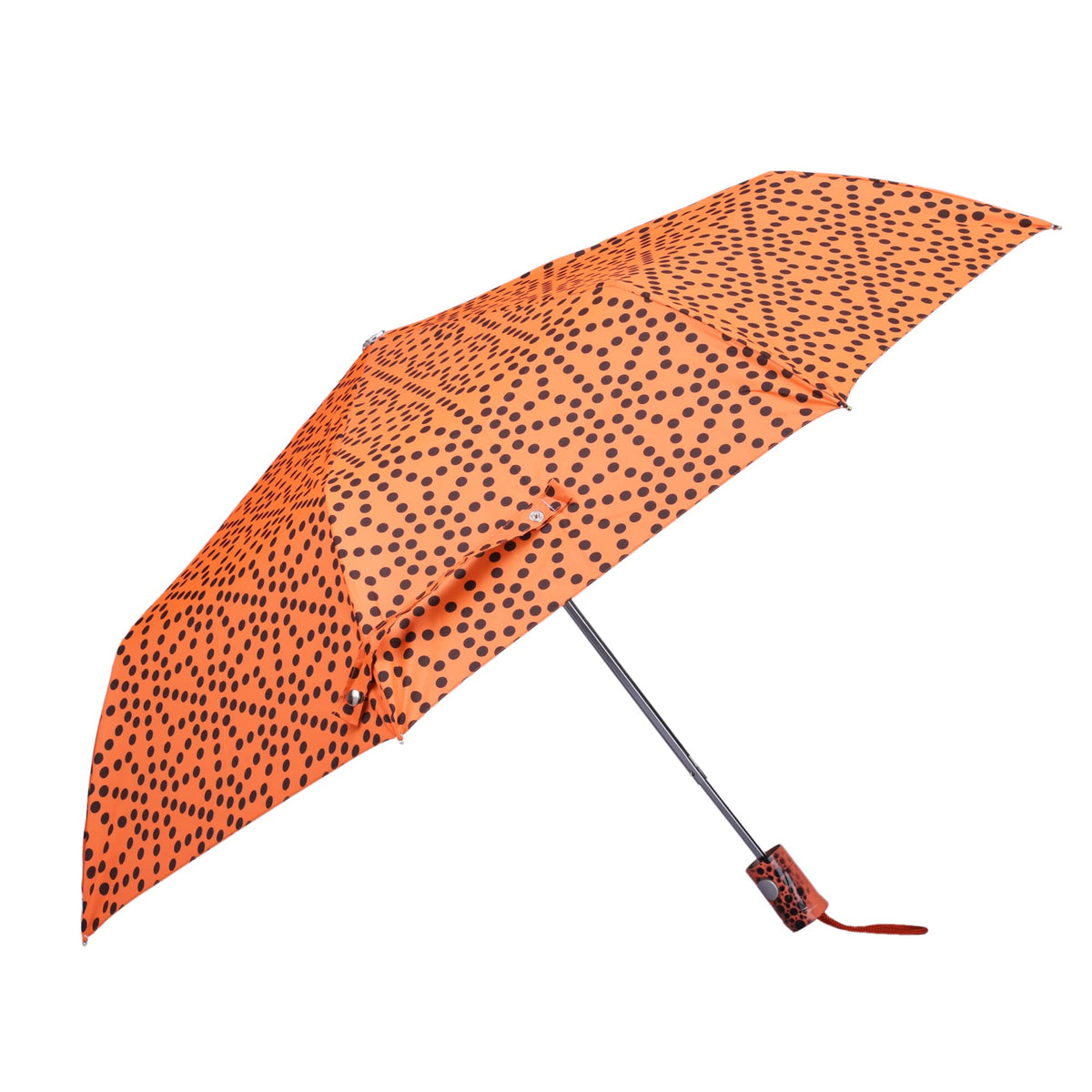 THE CLOWNFISH Umbrella Savior Series 3 Fold Auto Open Waterproof 190 T Polyester Double Coated Silver Lined Umbrellas For Men and Women (Dotted Design- Orange)