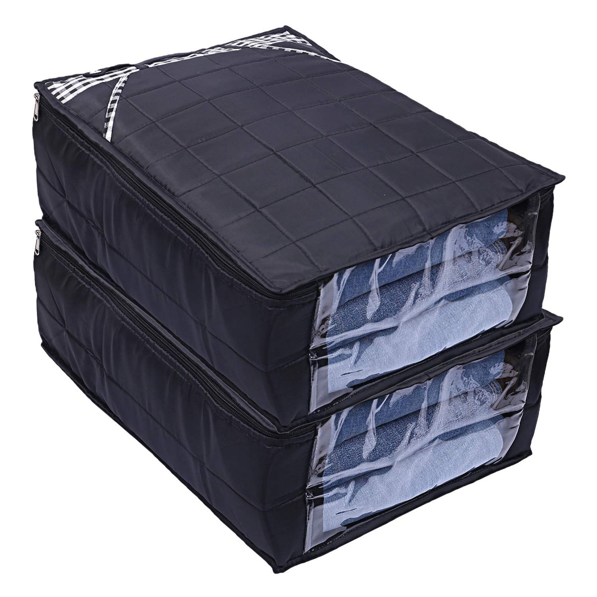 Kuber Industries Parachute Waterproof 2 Pieces Trouser Cover Quilted/Wardrobe Organizer (Black) - CTKTC023218