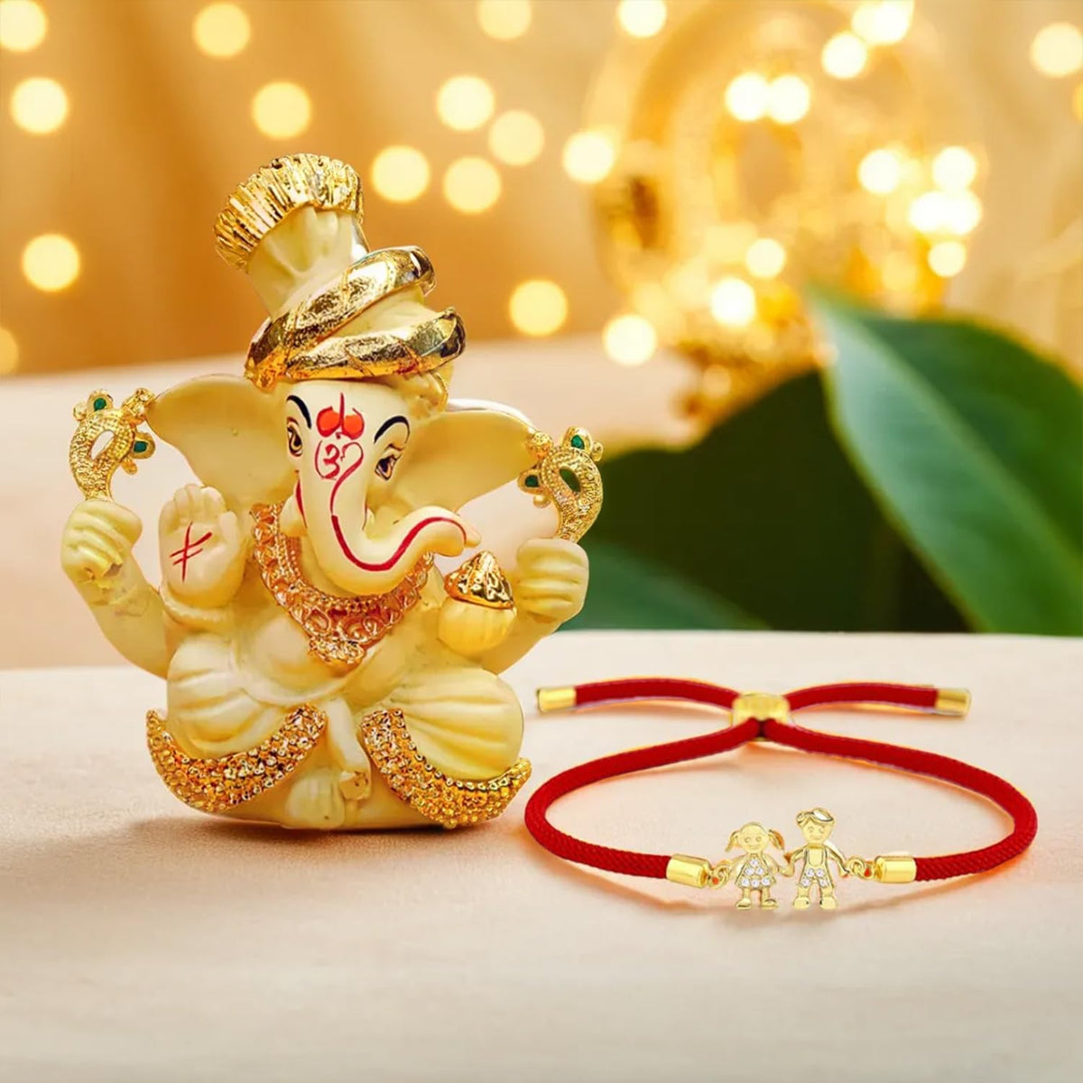 Ekhasa Rakhi Gift Set for Brother | Brother Sister Raakhi with Ganesha Idol Combo | Designer Lumba Rakhis | Raki for Kids Bracelet for Men, Women | Rakshabandhan Rakhee Combo Kit (Red Rakhi Bracelet)