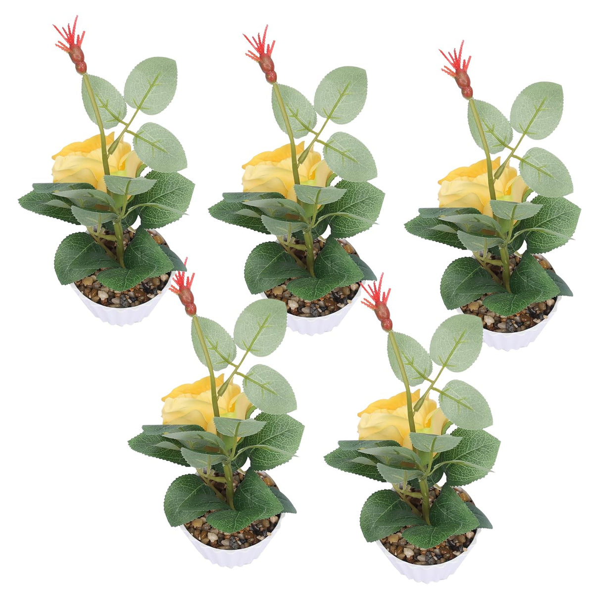 Kuber Industries Artificial Plants for Home D?cor|Natural Looking Indoor Fake Plants with Pot|Artificial Flowers for Decoration-Pack of 5 (Yellow)