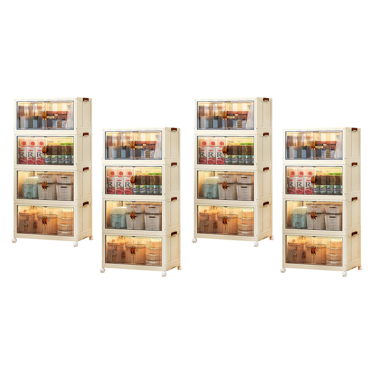 Kuber Industries (Set of 4) 4-Layer Double Door Almirah for Clothes - Collapsible & Foldable Dress Racks/Plastic Cupboard for Storage - White