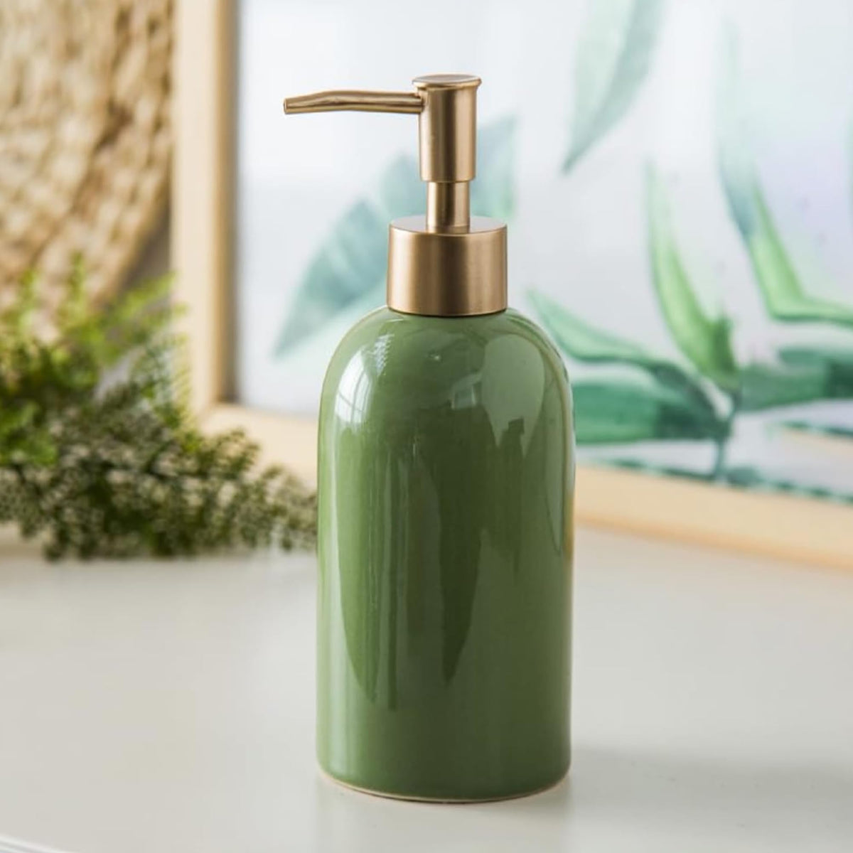 The Better Home 420ML Green Ceramic Soap Dispenser for Bathroom | Bathroom Accessories | Handwash Dispenser | Liquid Soap Dispenser for Kitchen | Handwash Bottle | Hand Wash Dispensers Pump