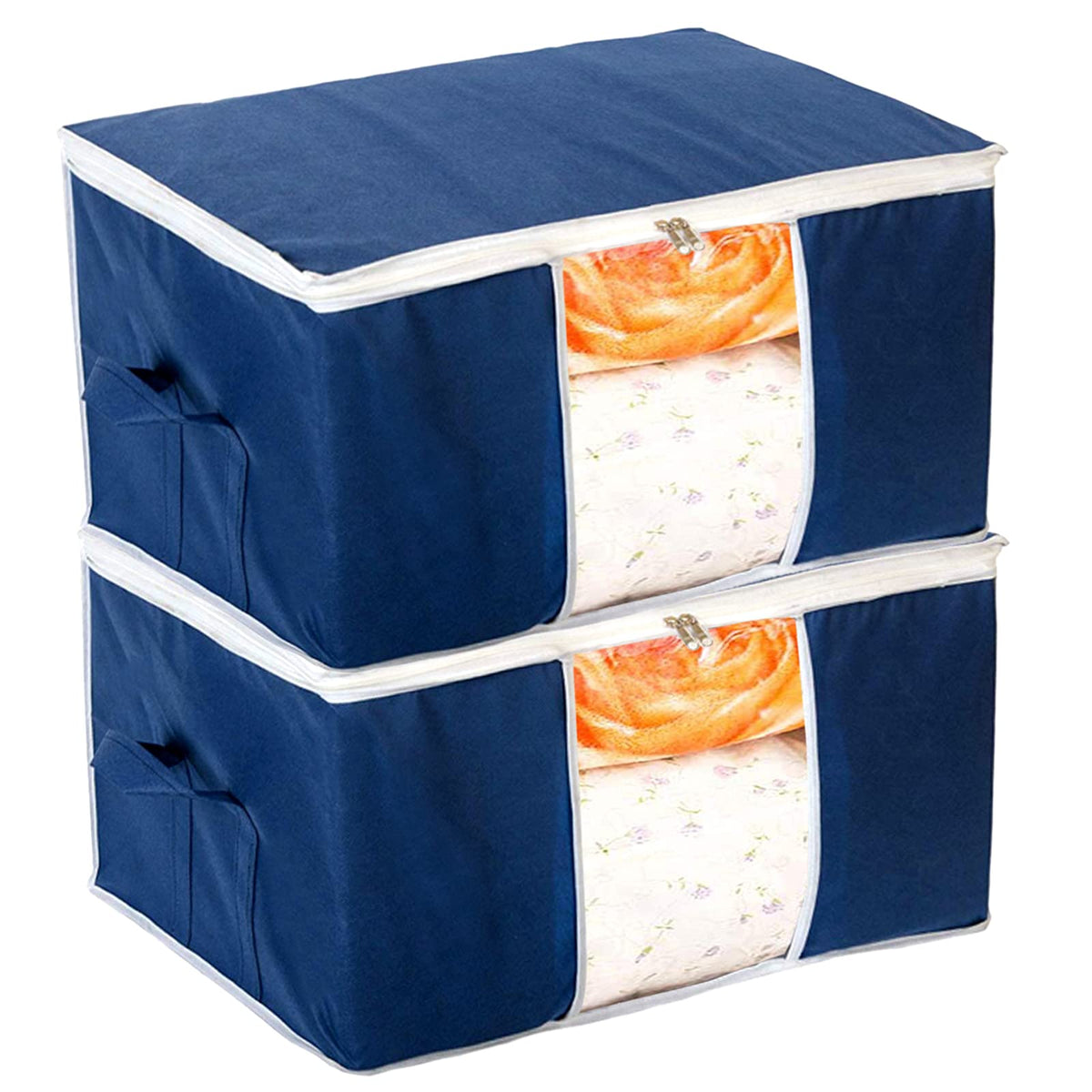 Kuber Industries Underbed Storage Bag|Blanket Cover|Wardrobe Organizer For clothes|Comforter Cover (Navy Blue)