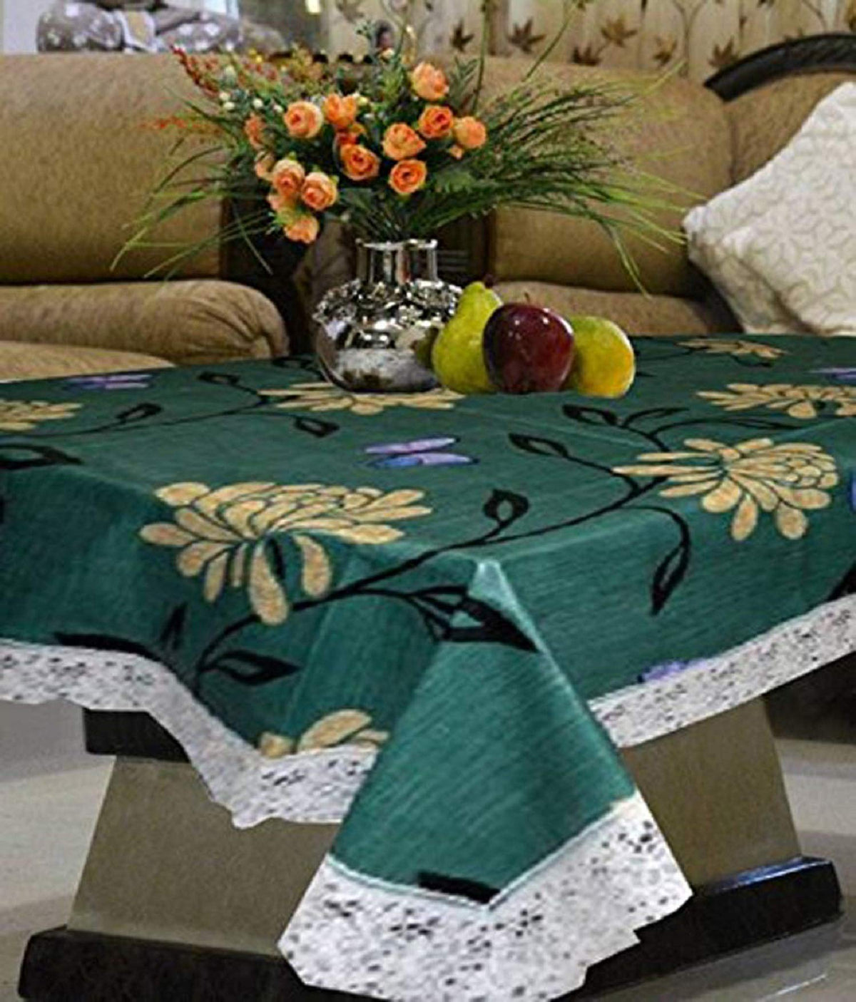 Kuber Industries PVC 4 Seater Rectangular Centre Table Cover|Waterproof/Oilproof|Size 152 X 102 X 1 Cm (Green) Pack of 1