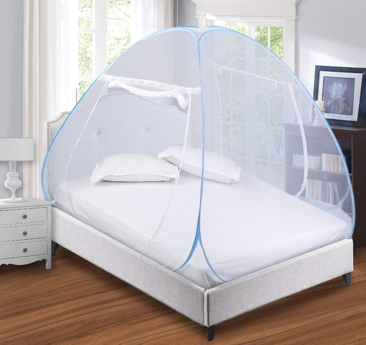 Kuber Industries Polyester Single Bed Mosquito Net|Easily Foldable Machardani|Nylon Strong Net|Single Bed Size & Corrosion Resistant|Size 200 x 120 x 140 CM (Blue)