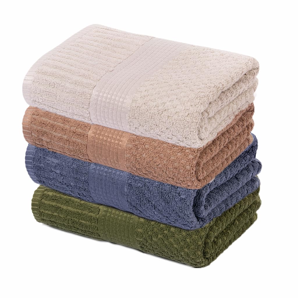 Mush Hearth & Haven Bamboo Towels for Bath Large Size | 450 GSM Bamboo Bath Towel for Men & Women | Soft, Highly Absorbent & Quick Dry | Pack of 4, 70 X 140 cms (Assorted 3)