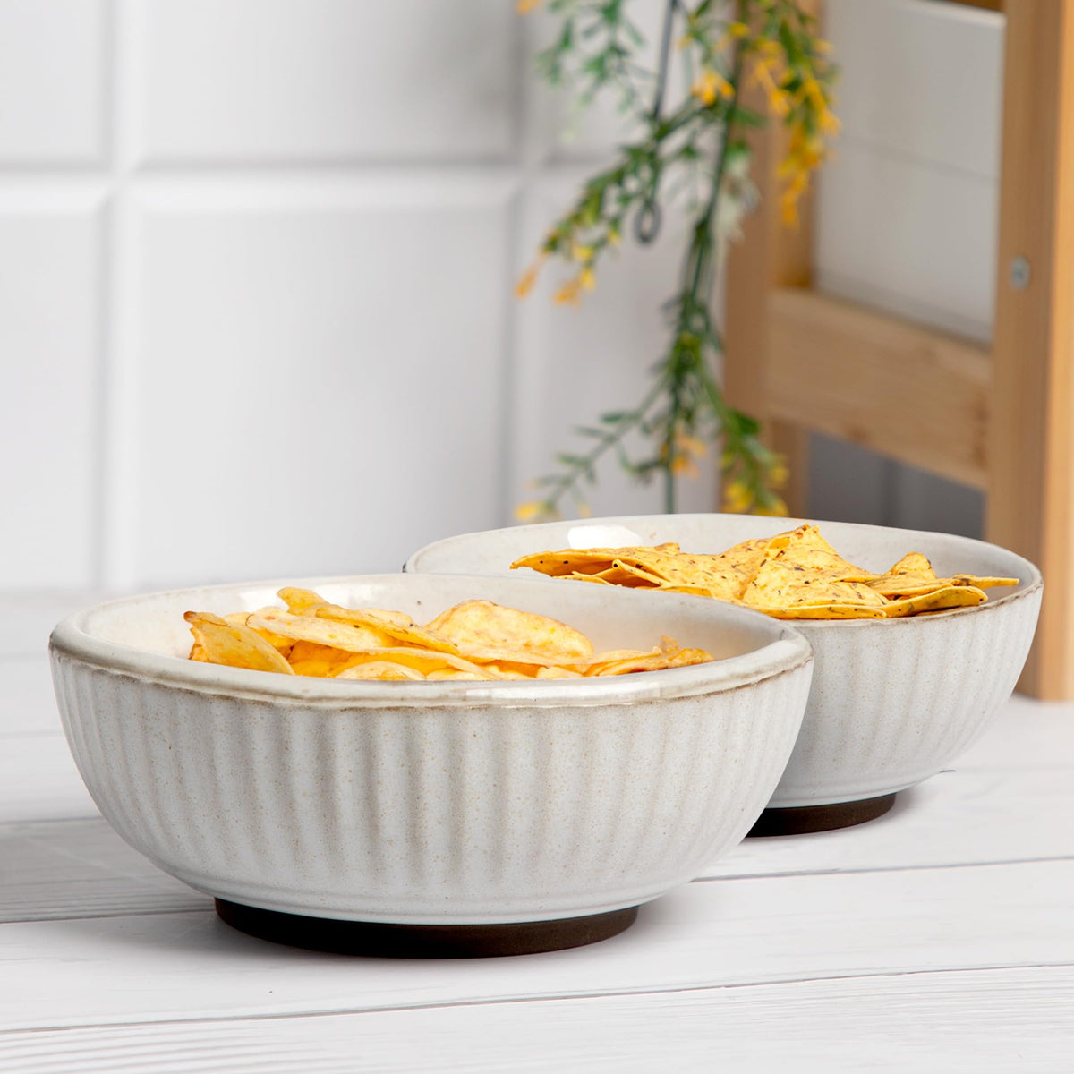 Anko 6" Sable Small Stoneware Bowl | Set of 2 | Soup, Salad, Dessert | Unique Embossed Design | Microwave Safe, Dishwasher Safe | Hand Glazed | Natural Beige and Grey Color | BPA Free