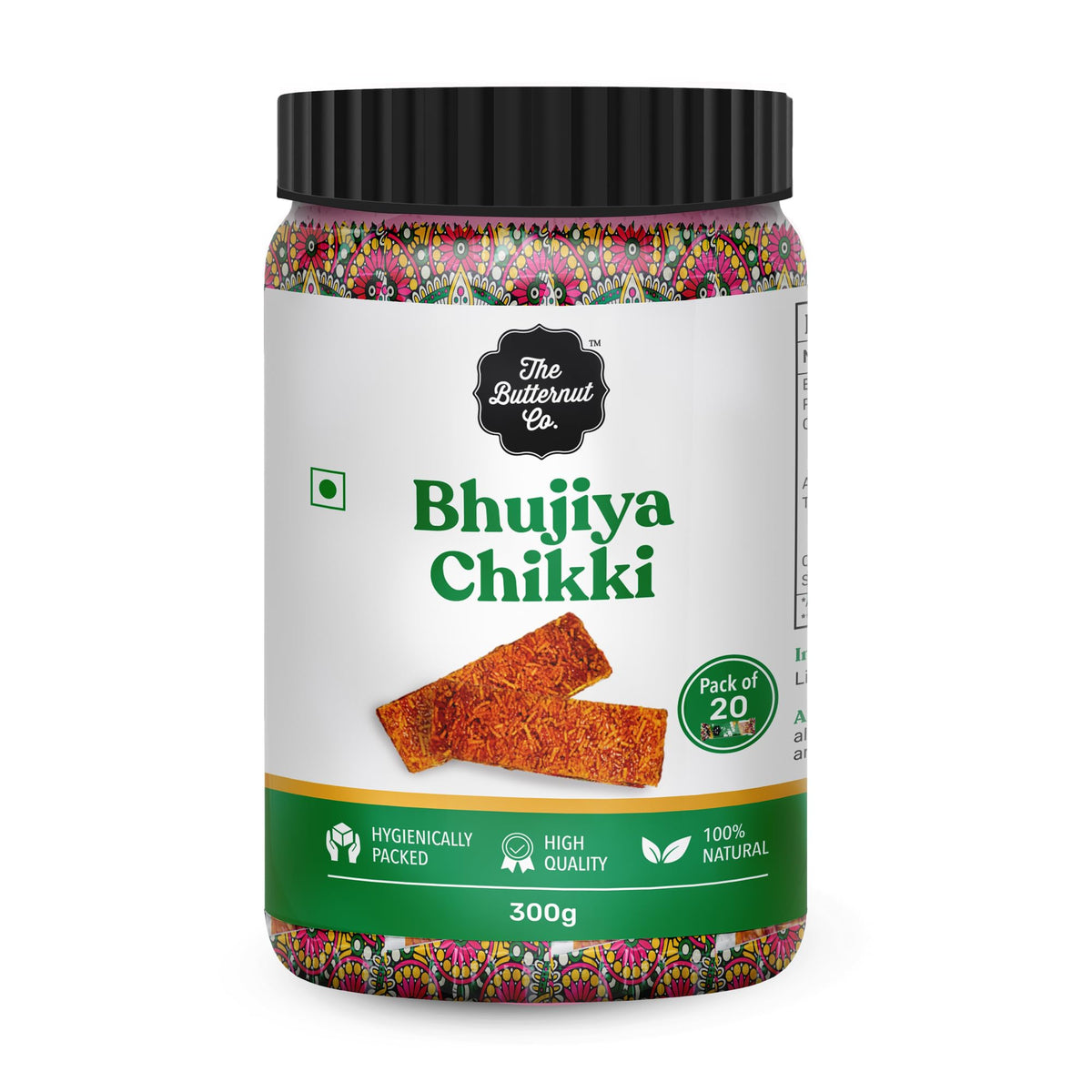 The Butternut Co. Bhujia Chikki, Rich in Protein, Healthy Sweet and Crunchy Snacks - 300g (15 g x 20 Chikki)