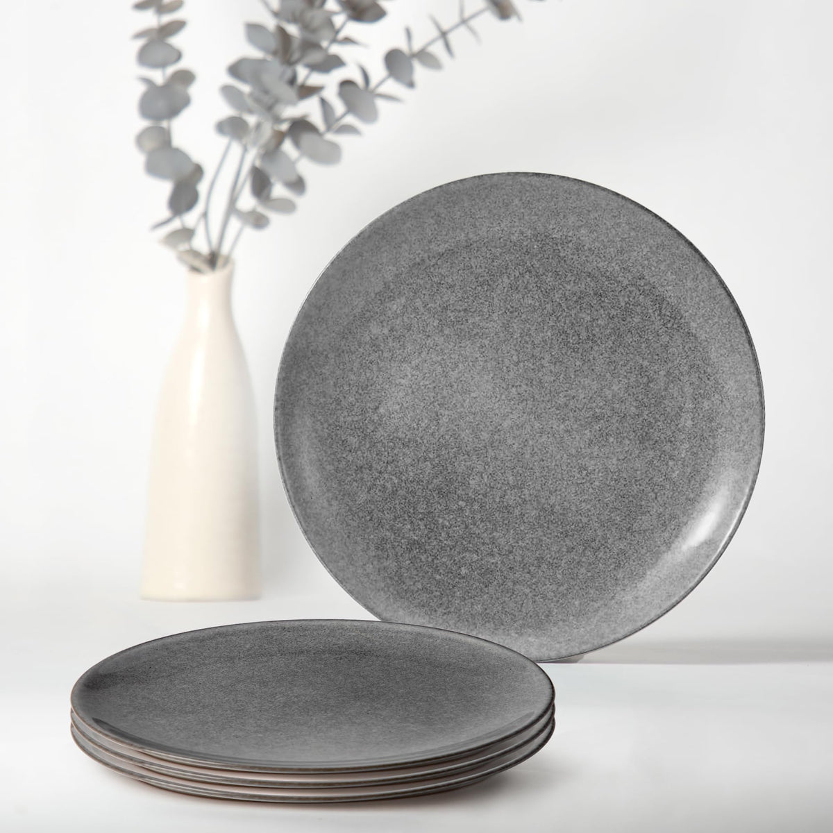 Anko Glazed Stoneware Side Plates - Set of 4 | Premium Crockery for Dining Table Ideal for Serving Starters, Salad, Dessert | Designer Glazed Quarter Plates for Home, Kitchen, Restaurant | 8", Grey