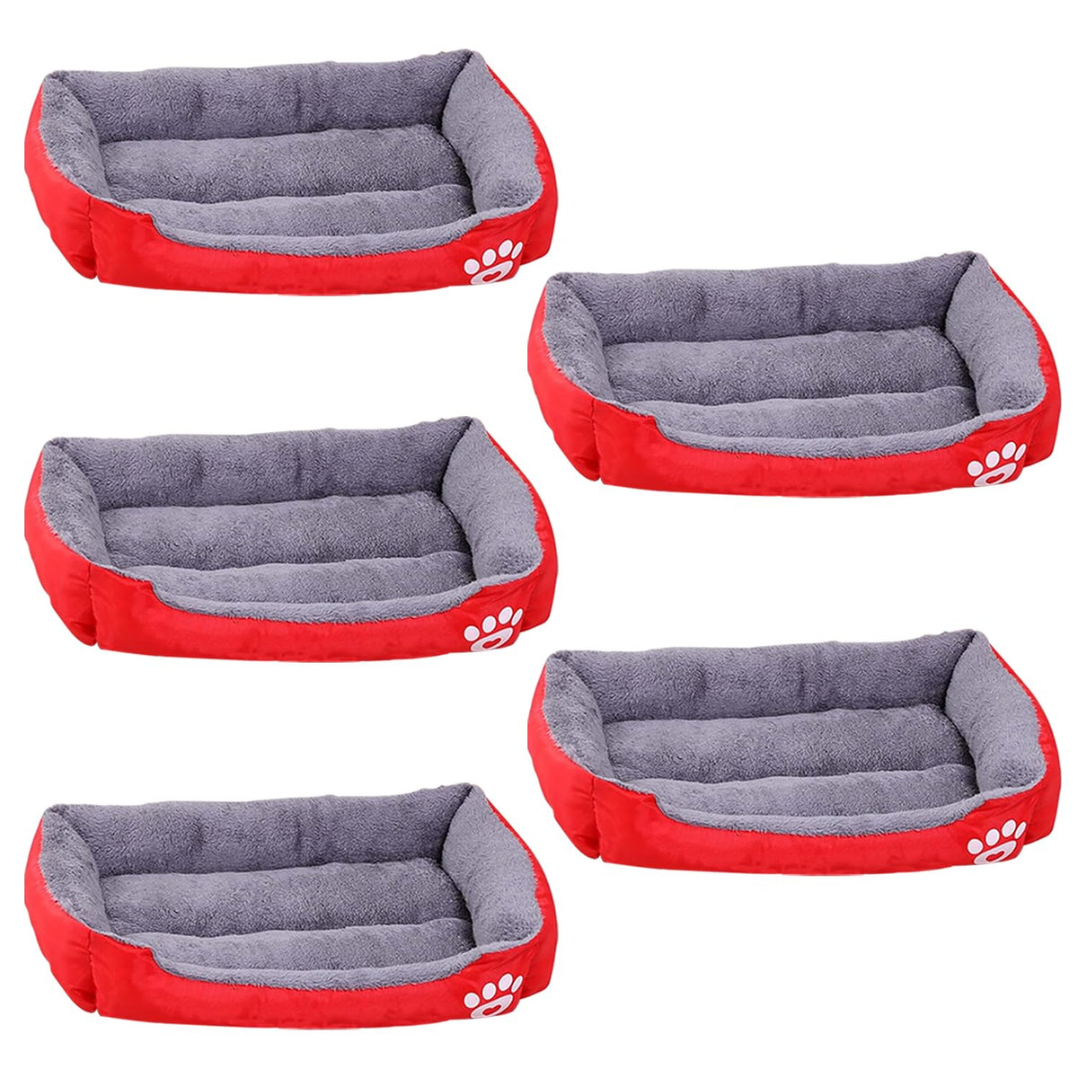 Kuber Industries Dog & Cat Bed|Super Soft Plush Top Pet Bed|Oxford Cloth Polyester Filling|Machine Washable Dog Bed|Rectangular Cat Bed with Rise-Edge Pillow|QY036R-S|Red (Pack of 5)