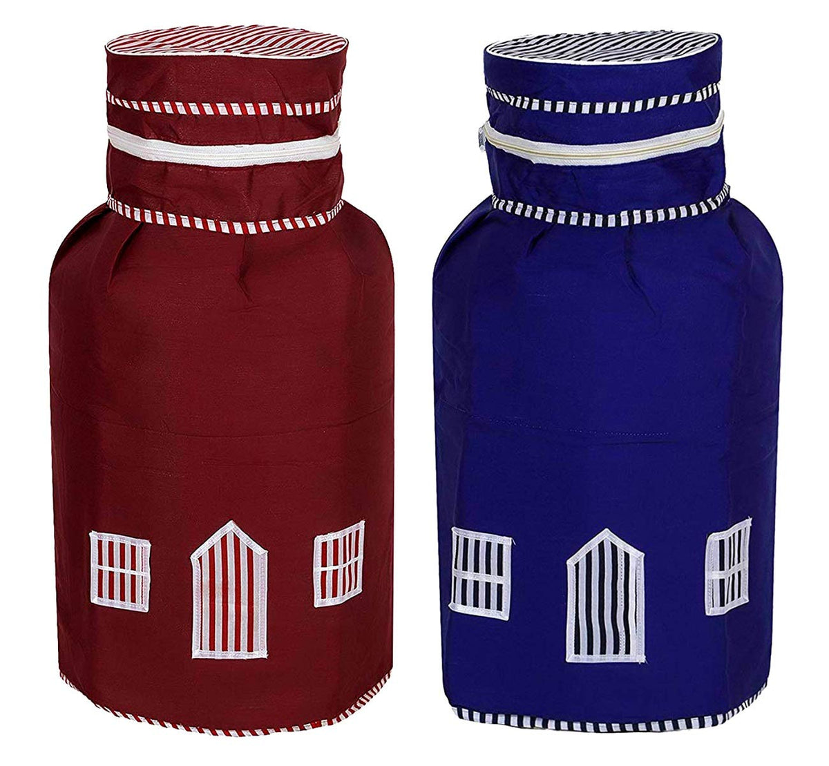 Kuber Industries (Set of 2) Safe Cotton LPG Gas Cylinder Cover Water-Resistant | 3-Layered Dustproof Gas Protector Cover Bag | Strong and Durable Zipper and Perfect Fit Design (Maroon and Blue Color)