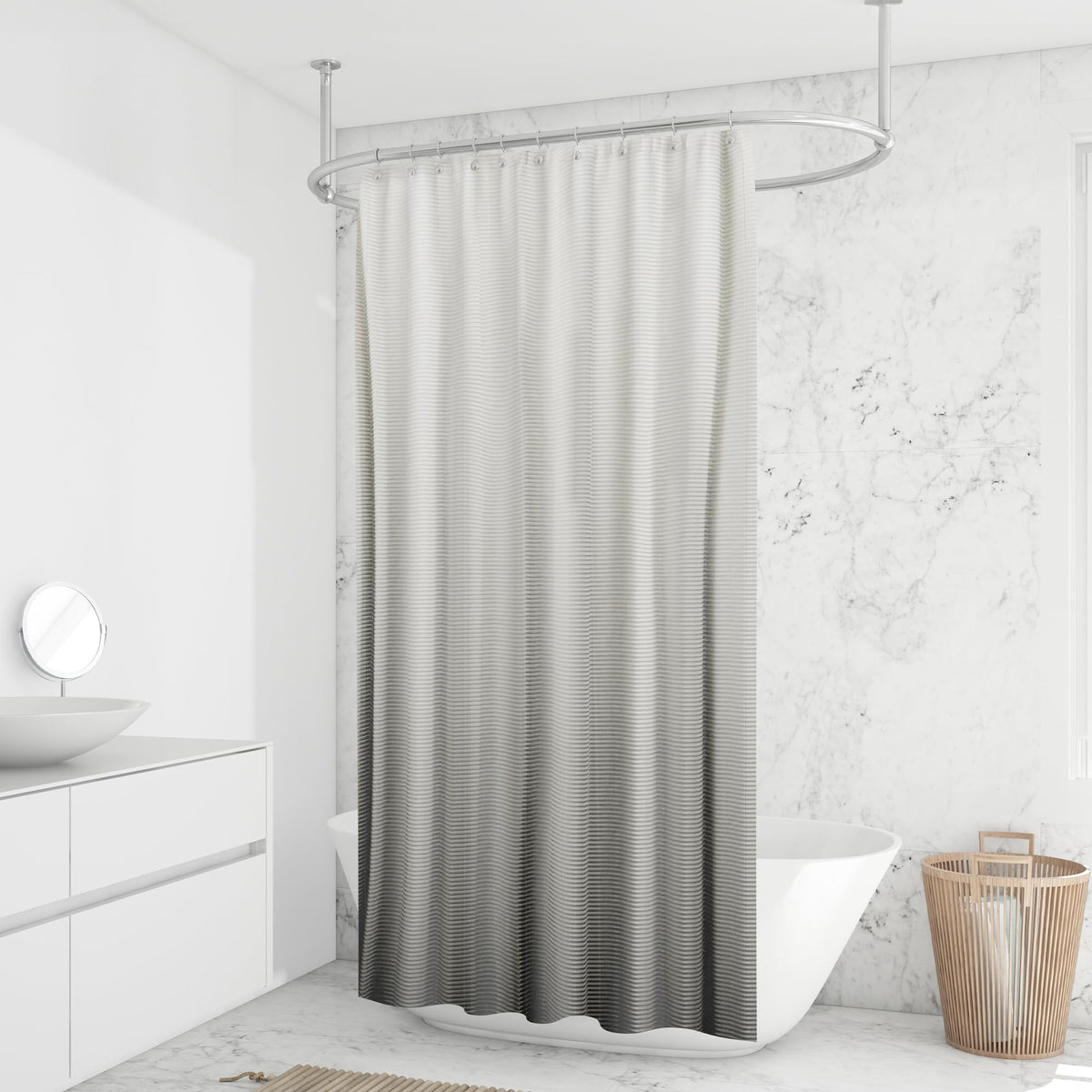 Anko PEVA Bathroom Shower Curtain with 12 Rings | Heavier Quality| Waterproof Fabric | 1 Piece Shower Curtain with Plastic Hooks| Polyester Shower Curtain | Washable 5.9 Ft Tall and 5.9 Ft Wide