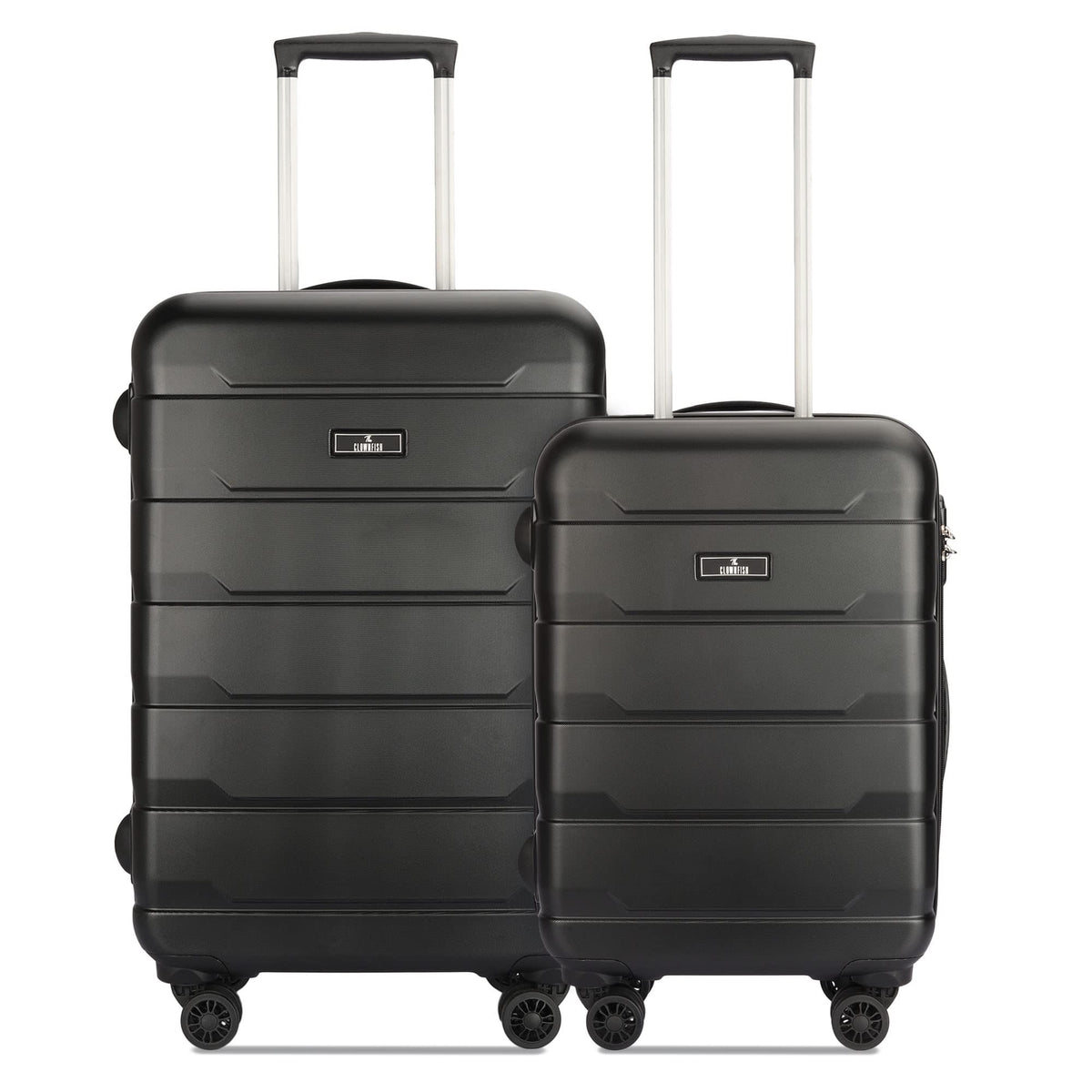 THE CLOWNFISH Jeffrey Luggage Polycarbonate Hard Case Suitcase Four Wheel Trolley Bag - Black (Medium Size, 65 cm)