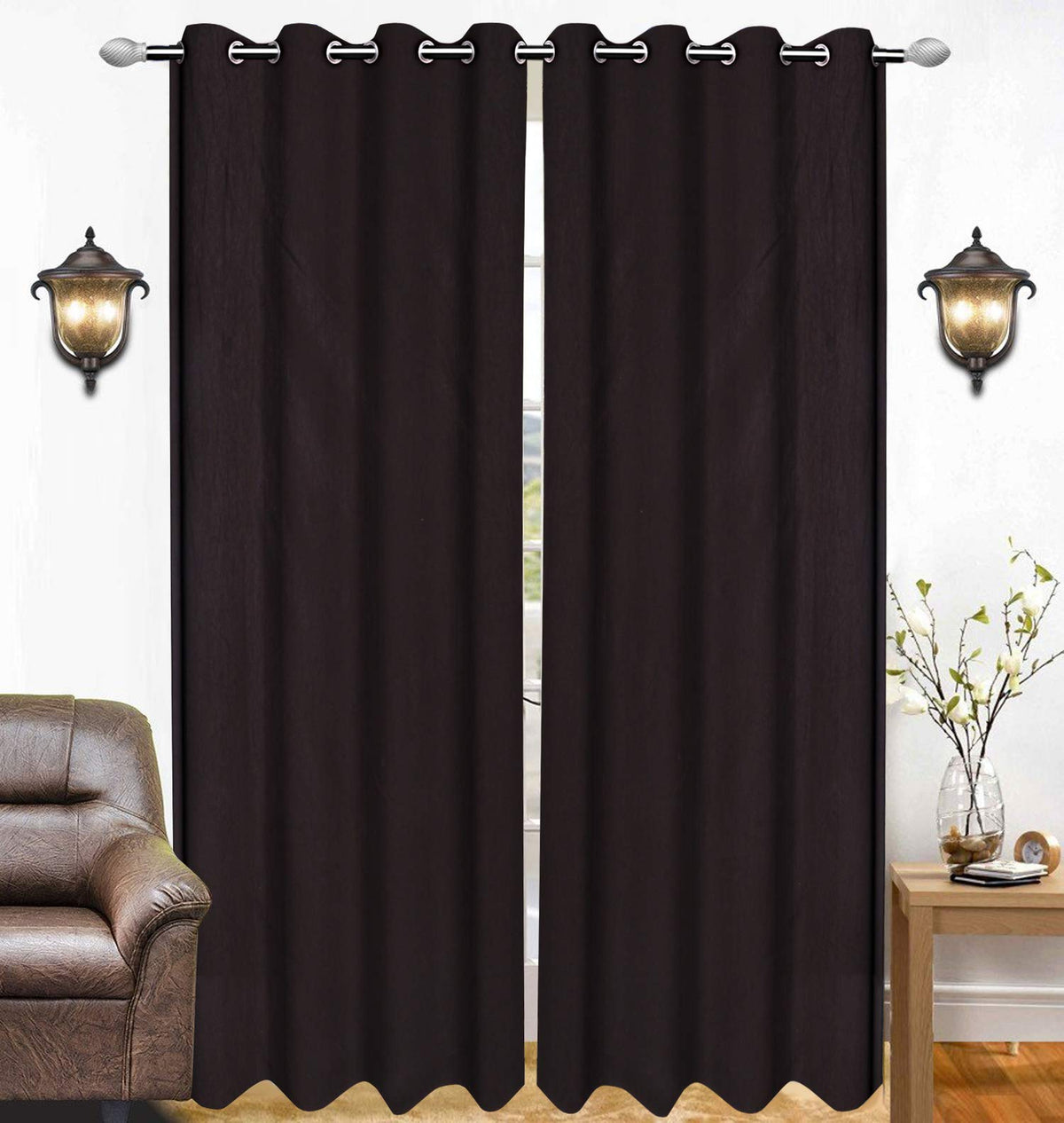 Kuber Industries 2 Pieces Polyester Eyelet Door Curtain 7 Feet (Brown)-CTKTC14240