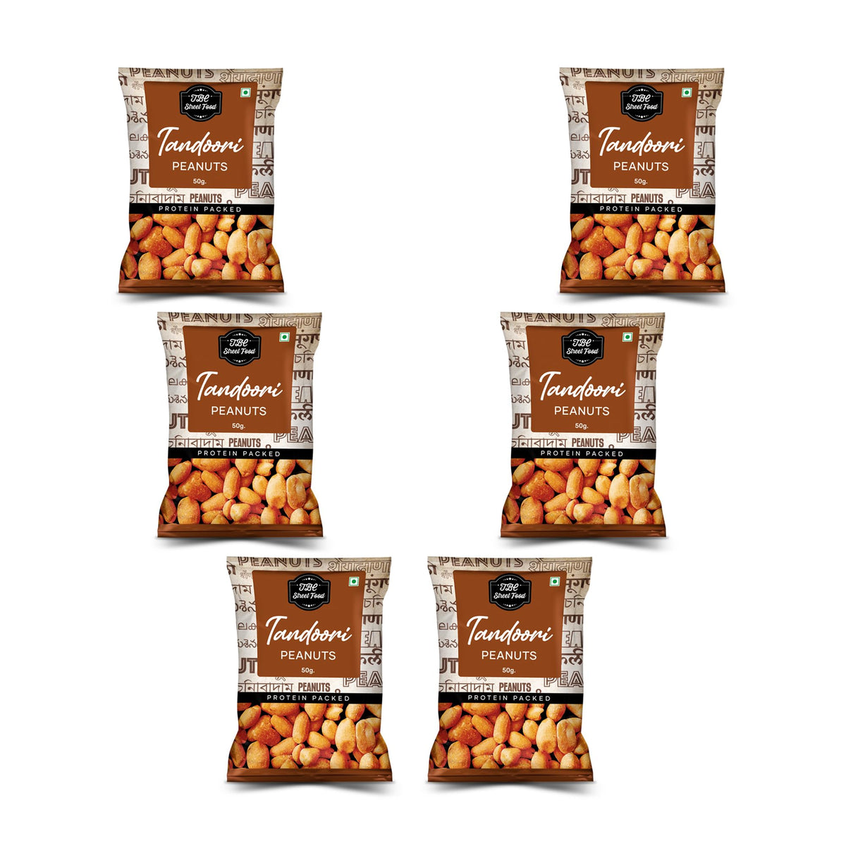 The Butternut Co. Tandoori Peanuts, High Protein Healthy & Tasty Namkeen Snacks, Classic and Nutritious Crunchy Moongphali Dana - 50g (Pack of 6)