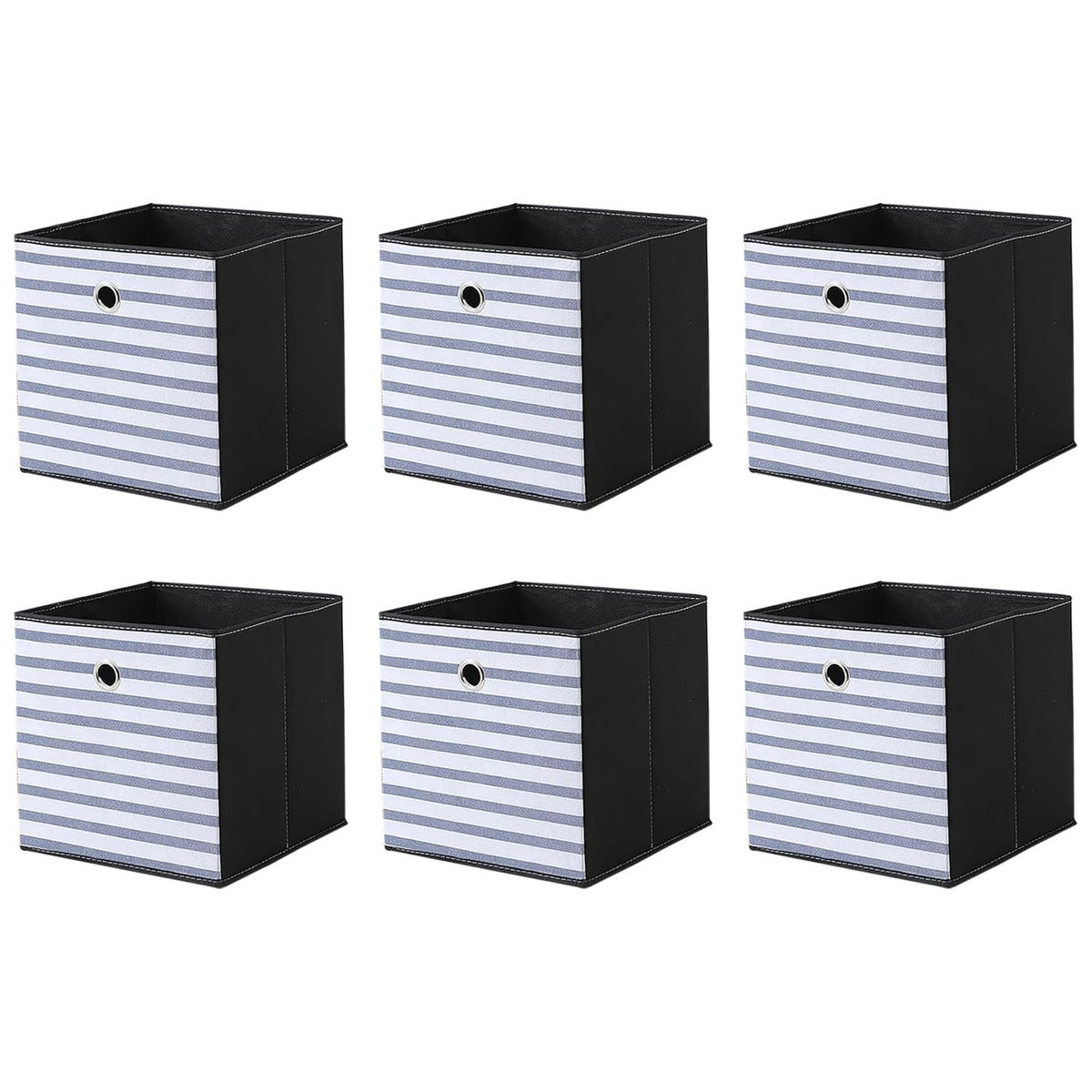 Kuber Industries Pack Of 6 Foldable Storage Basket|Square Toy Storage Bin|Front Grab Handle|Wardrobe, Closet Organizer (Navy Blue)