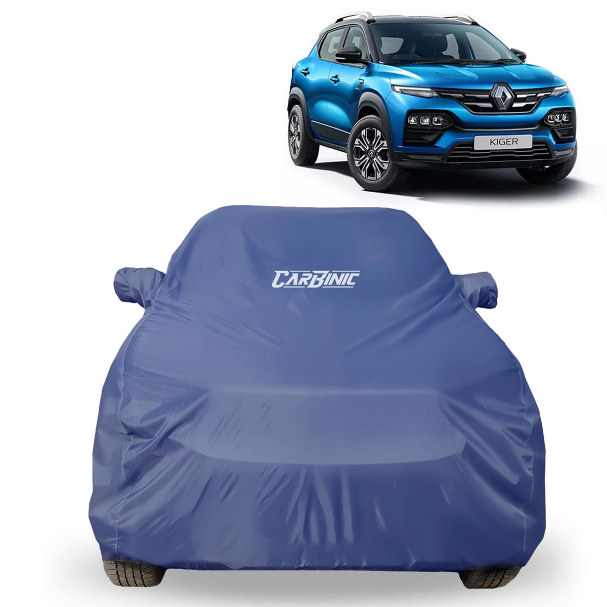 CARBINIC Car Body Cover for Renault Kiger 2021 | Water Resistant, UV Protection Car Cover | Scratchproof Body Shield | All-Weather Cover | Mirror Pocket & Antenna | Car Accessories Dusk Blue