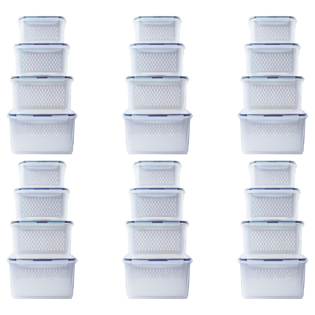 Kuber Industries 24 Pcs Food Containers | Storage Box for Fridge |Vegetable Fruit Boxes | Refrigerator Storage Box | Containers With Airtight Lid | Strainer Basket | HXP00287 | Transparent |Pack of 6