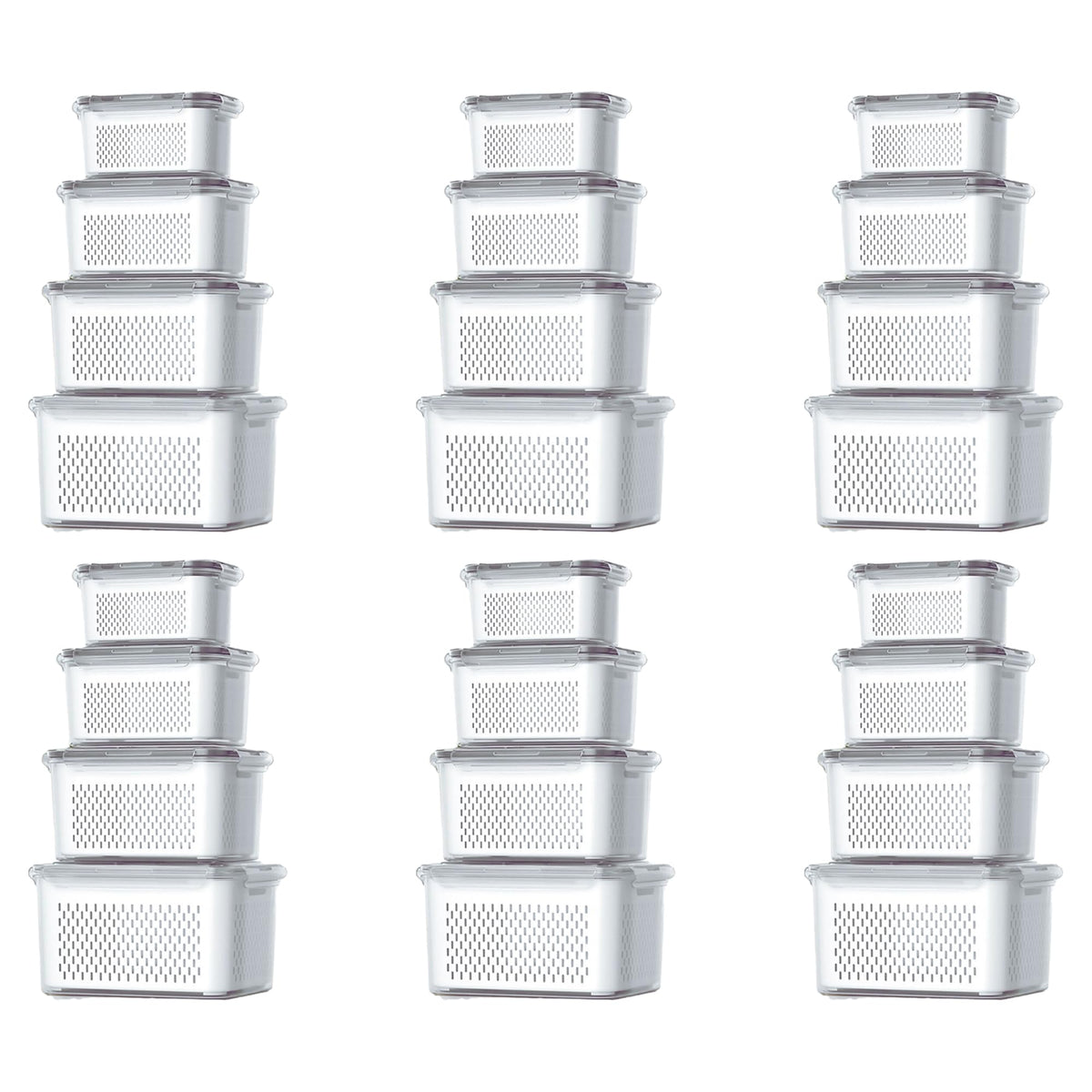 Kuber Industries 24 Pcs Food Containers | Storage Box for Fridge | Vegetable Fruit Boxes | Refrigerator Storage Box | Containers With Lid | Handheld Strainer Basket | HXP00740 |Transparent |Pack of 6