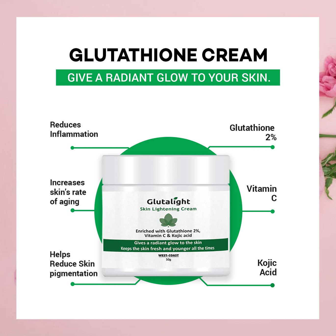 glutalight glutathione vitamin c kojic acid skin whitening cream glutalight – GlobalBees Shop
