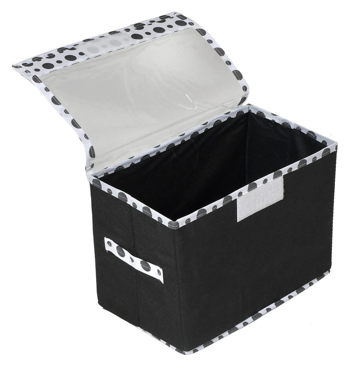 Heart Home Dot Printed Foldable Small Non-Woven Storage Box/Bin For Books, Towels, Magazines, DVDs & More With Tranasparent Lid (Black) -44HH0410