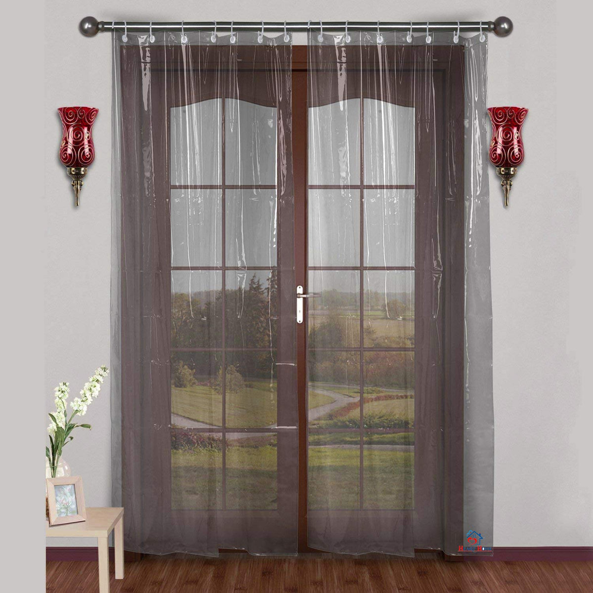 Heart Home PVC 1 Piece Plain 0.45 MM Shower AC Door Curtain 7 Feet (Transparent),Standard,F_26_HEARTH016886