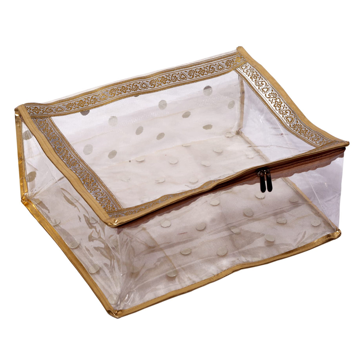 Kuber Industries Dot Printed Transparent PVC Rectangular Saree Cover/Storage Bag Organiser For Wardrobe (Gold)