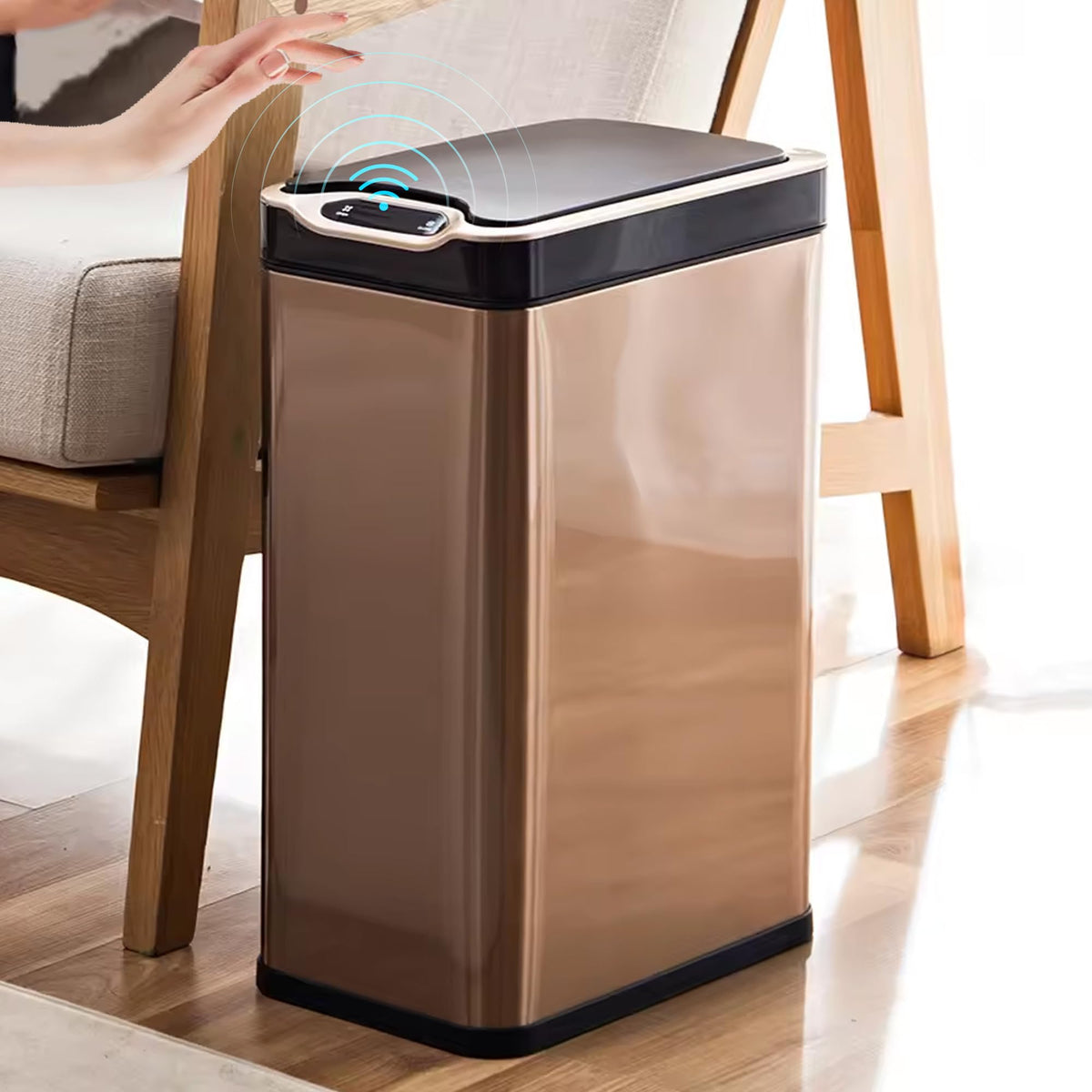 The Better Home 20L Dustbin For Kitchen | Dustbin For Bathroom | 45cm Automatic Smart Sensor Dustbin For Bedroom | Steel Dustbin With Lid | Dustbin For Office | Garbage Bin - Golden