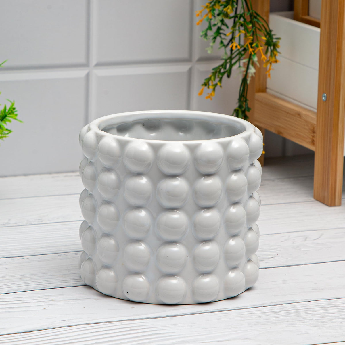 Anko White Bubble Pot | Stoneware Pot |Ideal for Indoor Plants |Planter for Home, Office, Garden, Balcony | Natural and Elegant| Drainage Hole| 14 Cm (H) X 14.5cm (Dia.) | 1 Piece