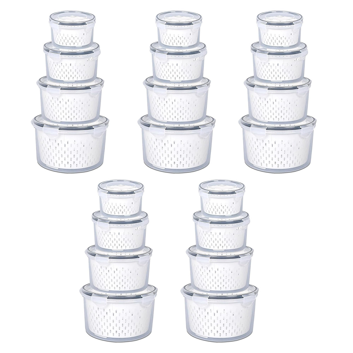 Kuber Industries 20 Pcs Food Containers | Round Storage Box for Fridge | Vegetable Fruit Strainer Basket | Refrigerator Storage Box | Containers With Airtight Lid | HXP00285 | Transparent| Pack of 5