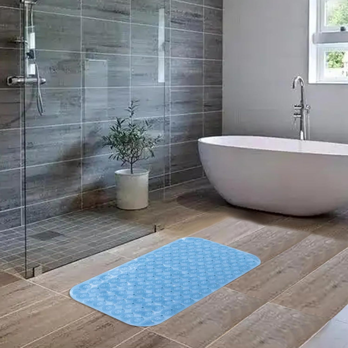 Heart Home Bath Mat | PVC Bathroom Mat | Shower Bath Mat | Floor Tub Mat | Foot Massager Mat | Anti-Skid Shower Bathroom Mat | B-02B | Light Blue