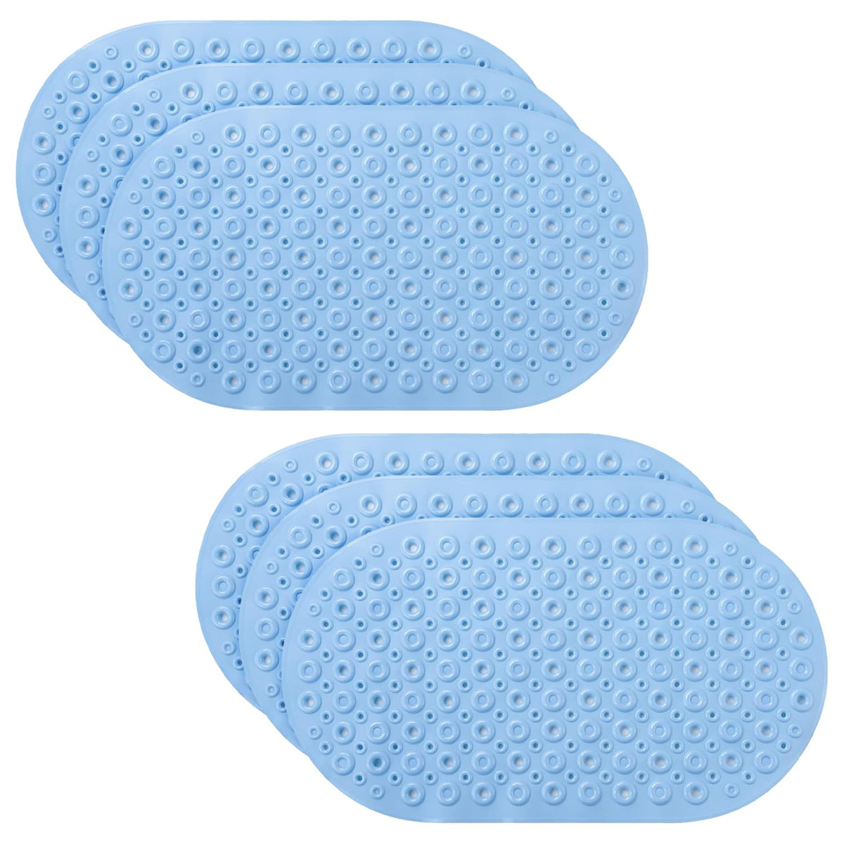 Kuber Industries Bath Mat | PVC Bathroom Mat | Shower Bath Mat | Floor Tub Mat | Bathroom Oval Mud Mat | Anti-Skid Shower Bathroom Mat | Q-02B |Pack of 6| Light Blue