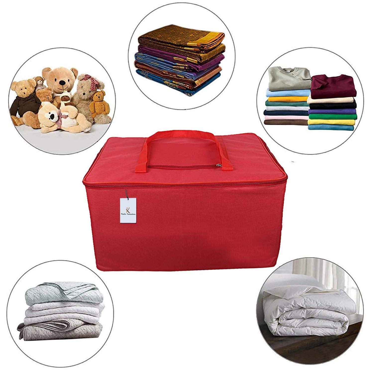 Small Foldable Travel Duffle Bag, Underbed Storage Bag (Red) by