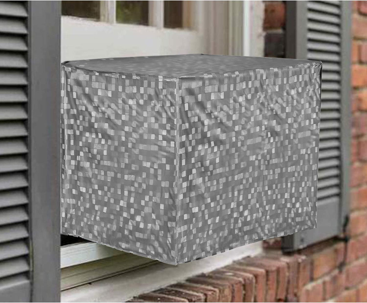 Kuber Industries PVC Check Print Dustproof Window A/C Cover For Outdoor For 1.5 Ton (Grey)