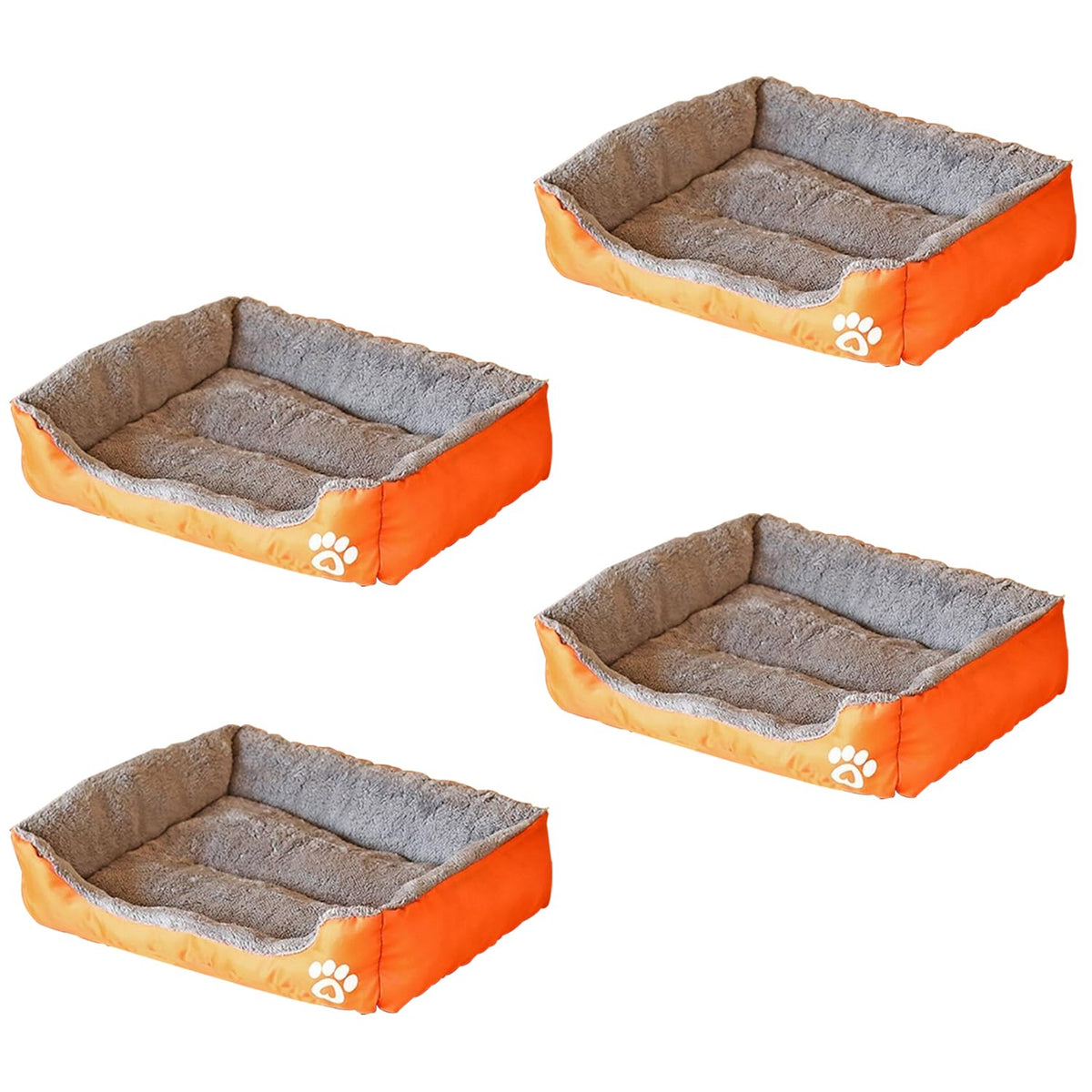 Kuber Industries Dog & Cat Bed|Super Soft Plush Top Pet Bed|Oxford Cloth Polyester Filling|Washable Dog Bed|Rectangular Cat Bed with Rise-Edge Pillow|QY036OR-M|Orange (Pack of 4)