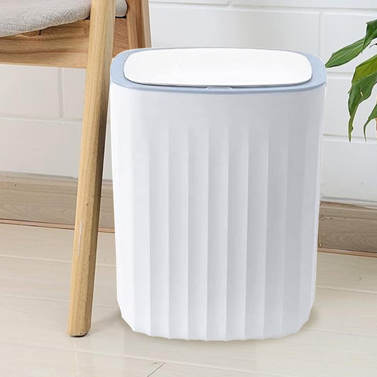 UMAI Automatic Dustbin With Lid | 12L | Dustbin For Kitchen | Dustbin For Bathroom | Oval Plastic Dustbin | Dustbin For Bedroom | Dustbin For Home & Office | Waterproof | White - Grey