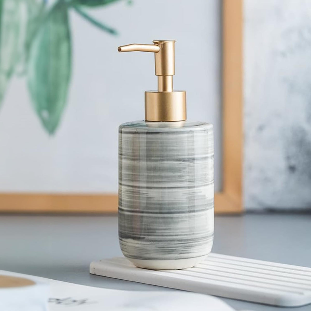 The Better Home 350ML Grey Ceramic Soap Dispenser for Bathroom | Bathroom Accessories | Handwash Dispenser | Liquid Soap Dispenser for Kitchen | Handwash Bottle | Hand Wash Dispensers Pump