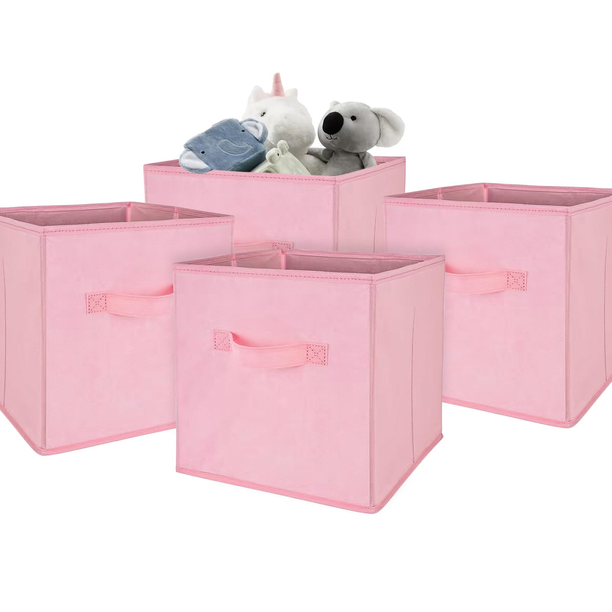 Anko Premium Foldable Storage Box for Clothes, Books, Toys | Set of 4 | Sturdy, Durable Fabric | Collapsible Organizer for Home, Office, Bedroom | Pink | 11 inches