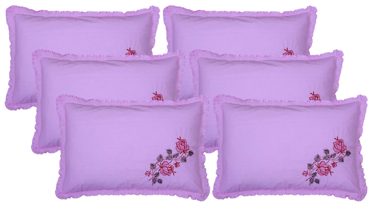 Kuber Industries Embroidery Design 6 Piece Cotton Pillow Cover Set -17"x27" (Pink) Luxury Pillow Covers - CTKTC040285