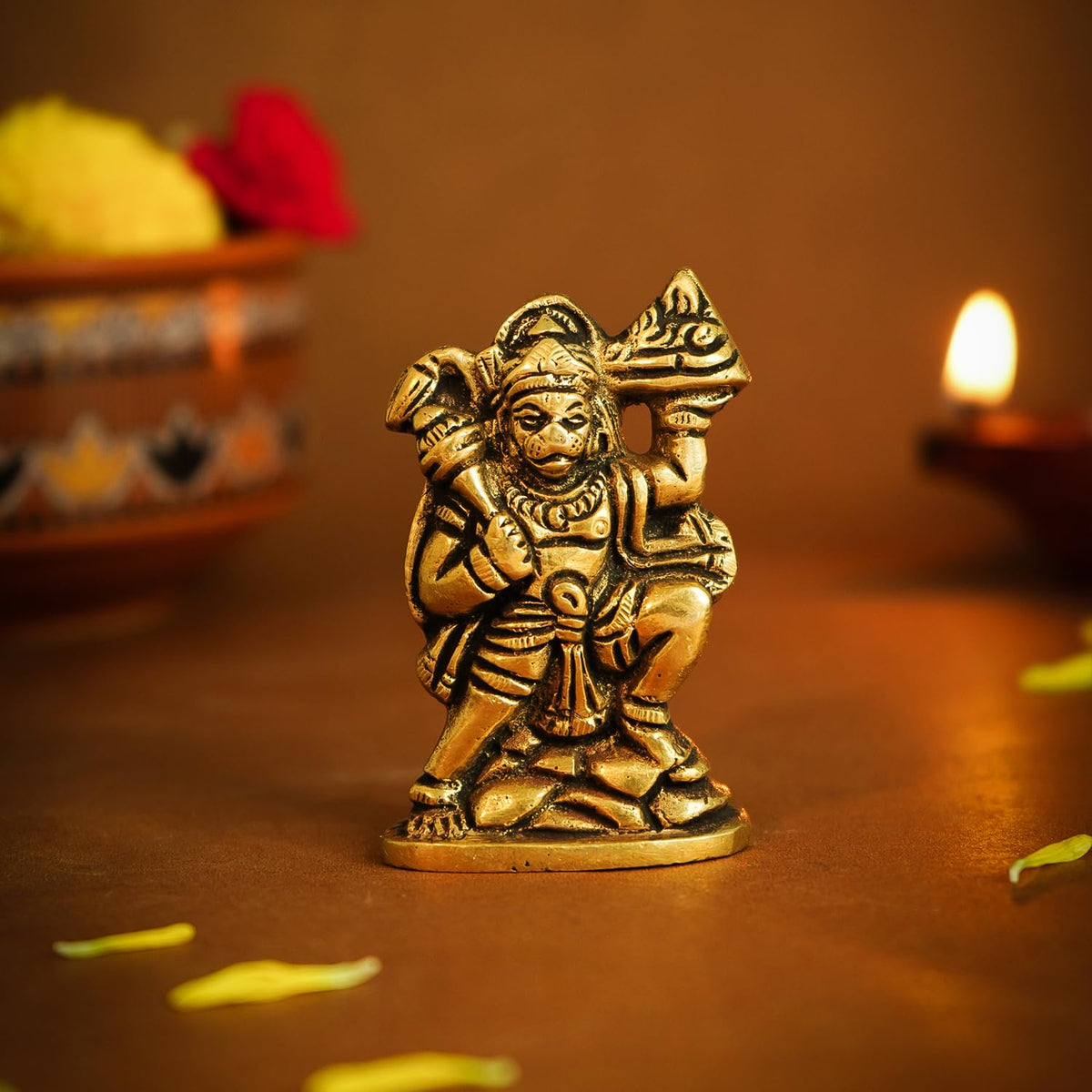 Ekhasa 100% Pure Brass Hanuman Ji Murti for Home Puja (Size: 6 cm) | Lord Hanuman Idol for Desk, Car and Home Decor | Balaji Idol | Bajrangbali Murti | Bahubali Hanuman Idol