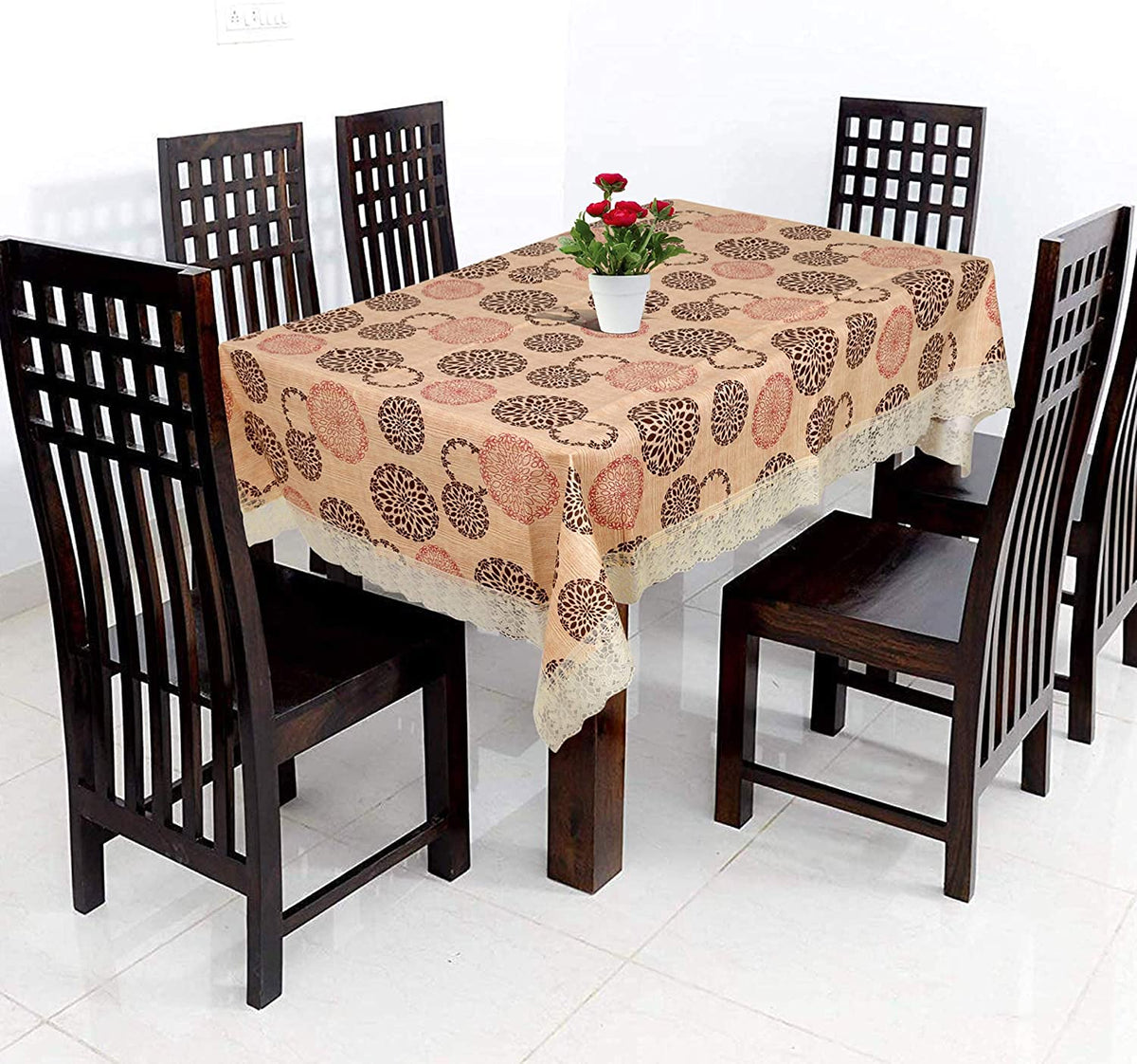 Kuber Industries PVC 6 Seater Dining Table Cover (Gold) -CTKTC8543