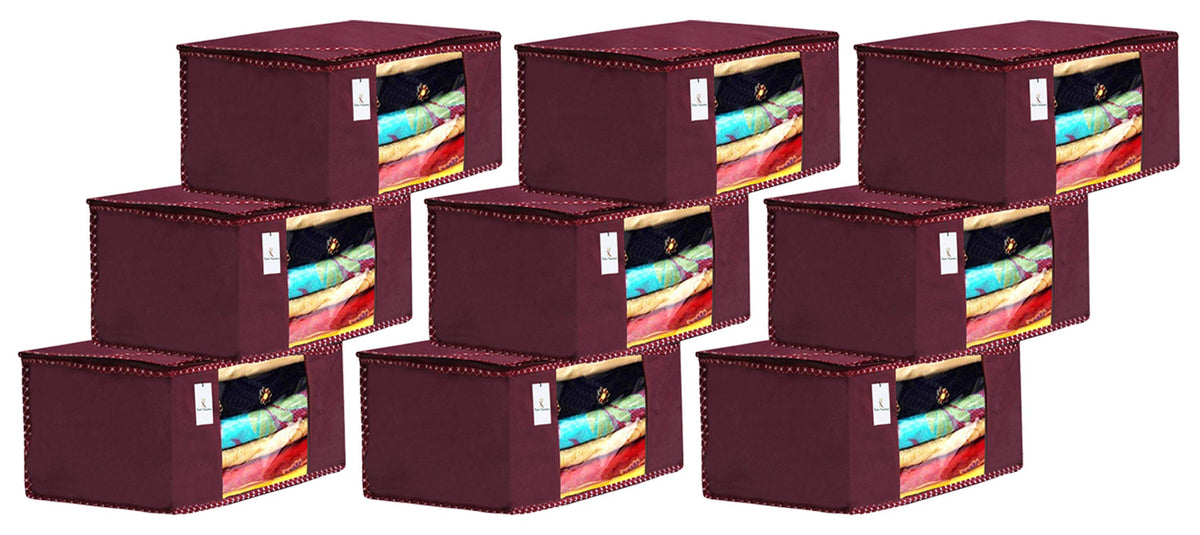 Kuber Industries 9 Piece Non Woven Fabric Saree Cover Set with Transparent Window, Extra Large, Maroon-CTKTC31866