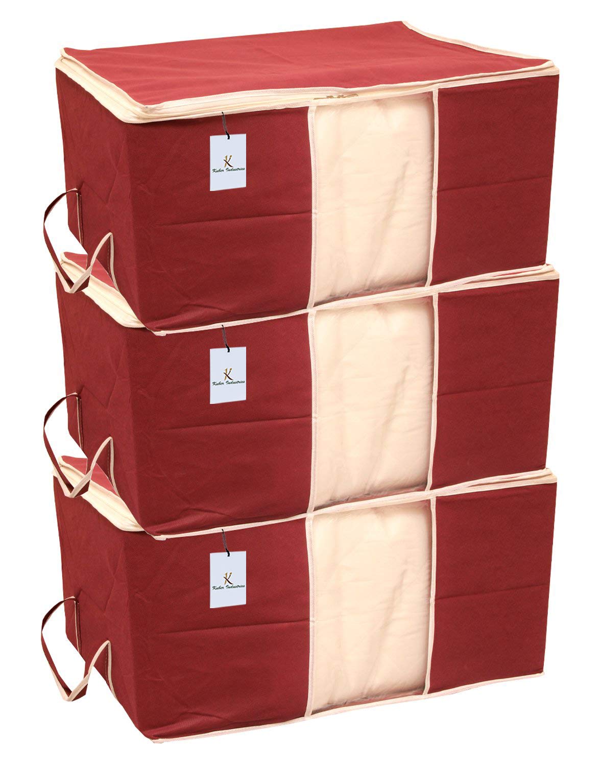 Kuber Industries 3 Piece Non Woven Underbed Storage Organiser Set, Extra Large, Maroon (CTS039)